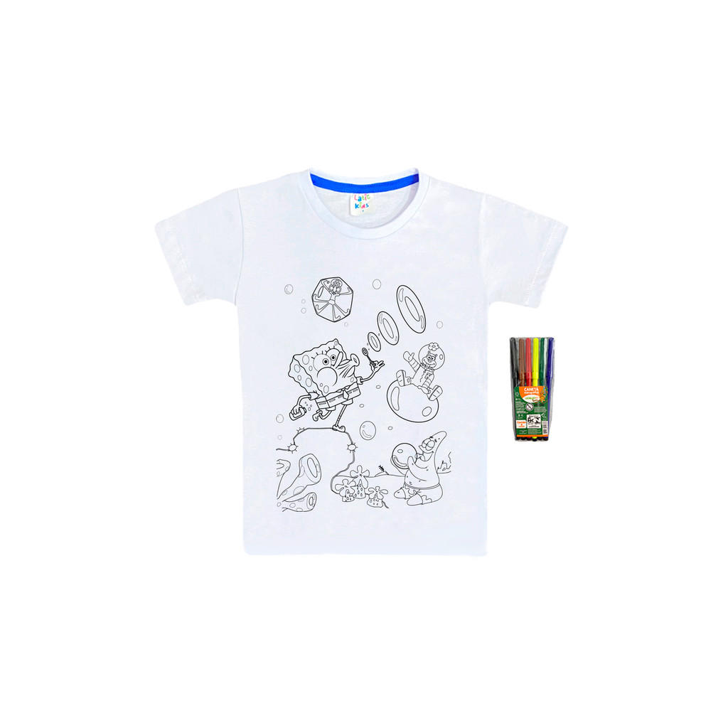 Camiseta Colorir Infantil Bob Esponja | Pinte e Lave | Criativa e Reutilizável