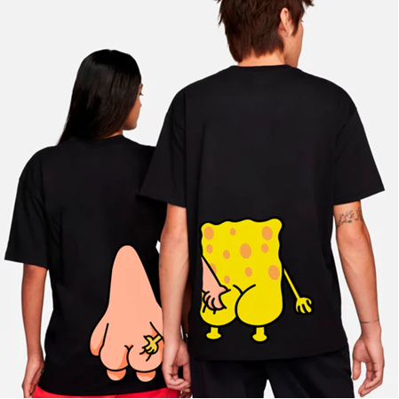 Kit Camiseta Combinando Engraçada Casal Amigos Bob Esponja e Patrick Camisa 100% Algodão Premium