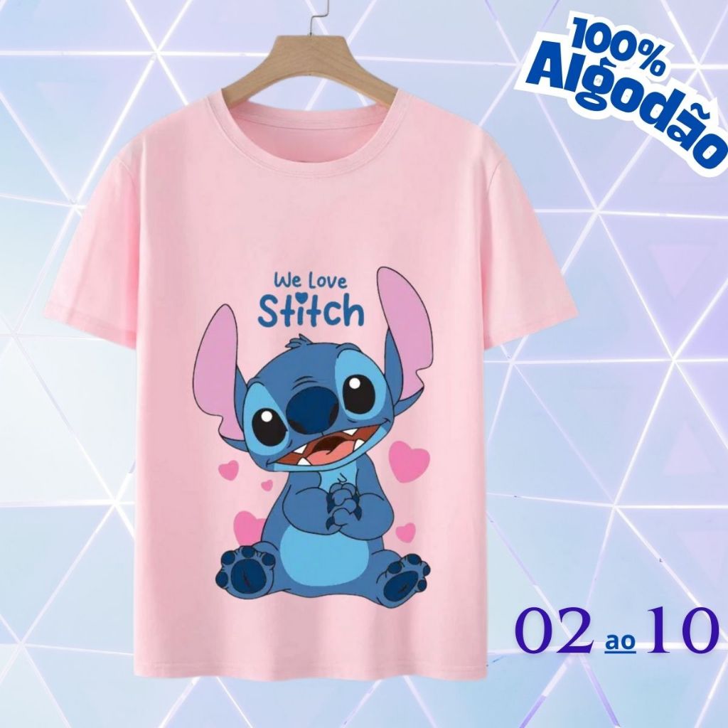Camisa Camiseta Infantil Menina Menino Fantasia bebe Stitch Marvel Sonic Mickey Garfield Bob esponja Patrulha Canina TOP