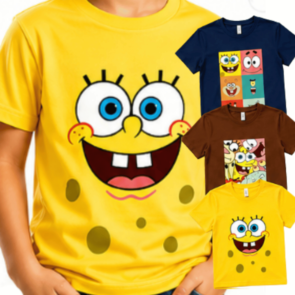 Kit 3 Camisetas Infantil 100% Algodão Menino Menina Confortável Bob Esponja Criança Conforto 2-12