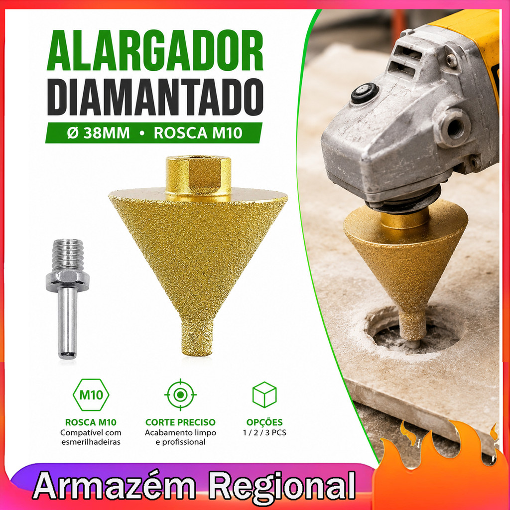 Rebarbadora M10 Diamante Broca 38mm Furo Fresagem Chanfro com Haste de Conexão