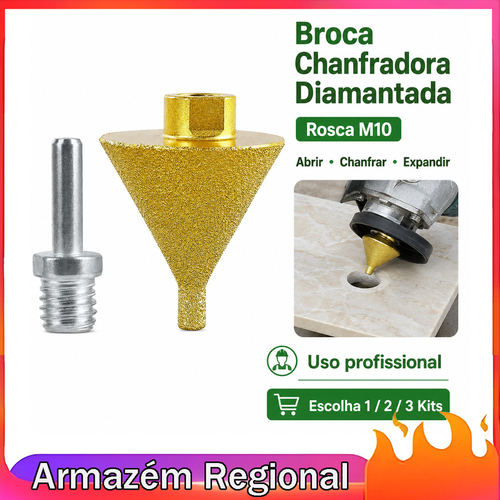 Broca de chanfro de fresagem de diamante de 50 mm Broca de rebarbadora M10 com haste de conexão