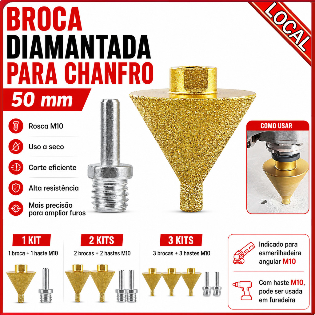 Ferramenta de corte de chanfro de furo de pedra de cabeça de moagem de Cone de diamante de 50 mm