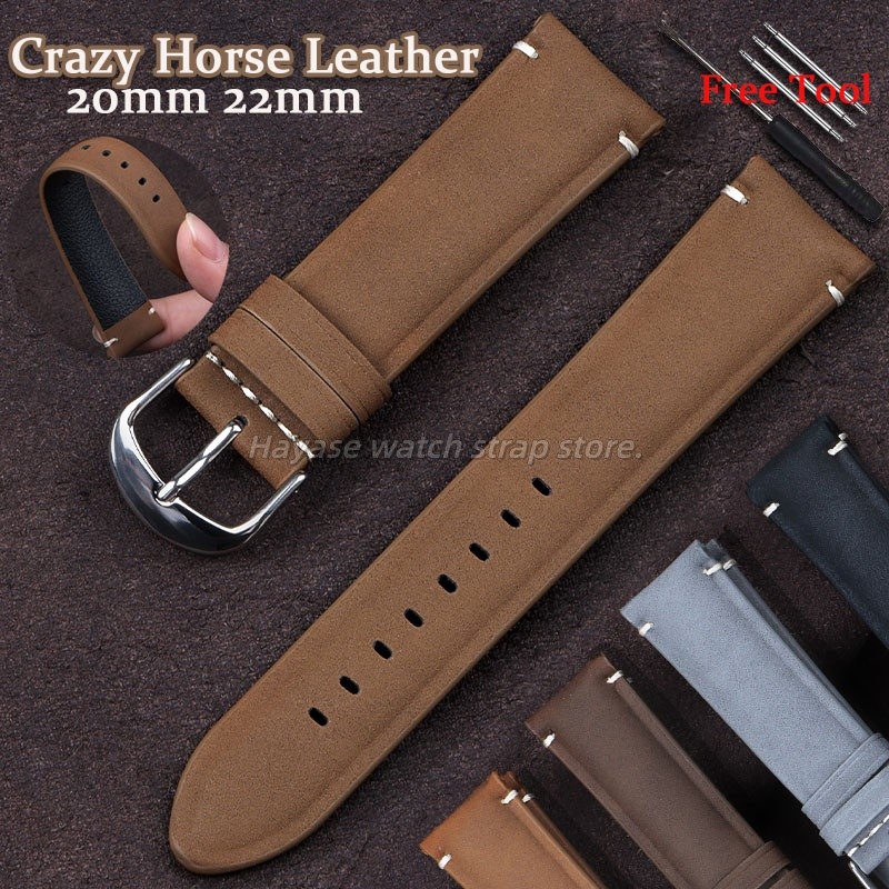 20mm 22mm Pulseira De Couro Genuíno Fosco Cavalo Louco Relógio Masculino Feminino Negócios
