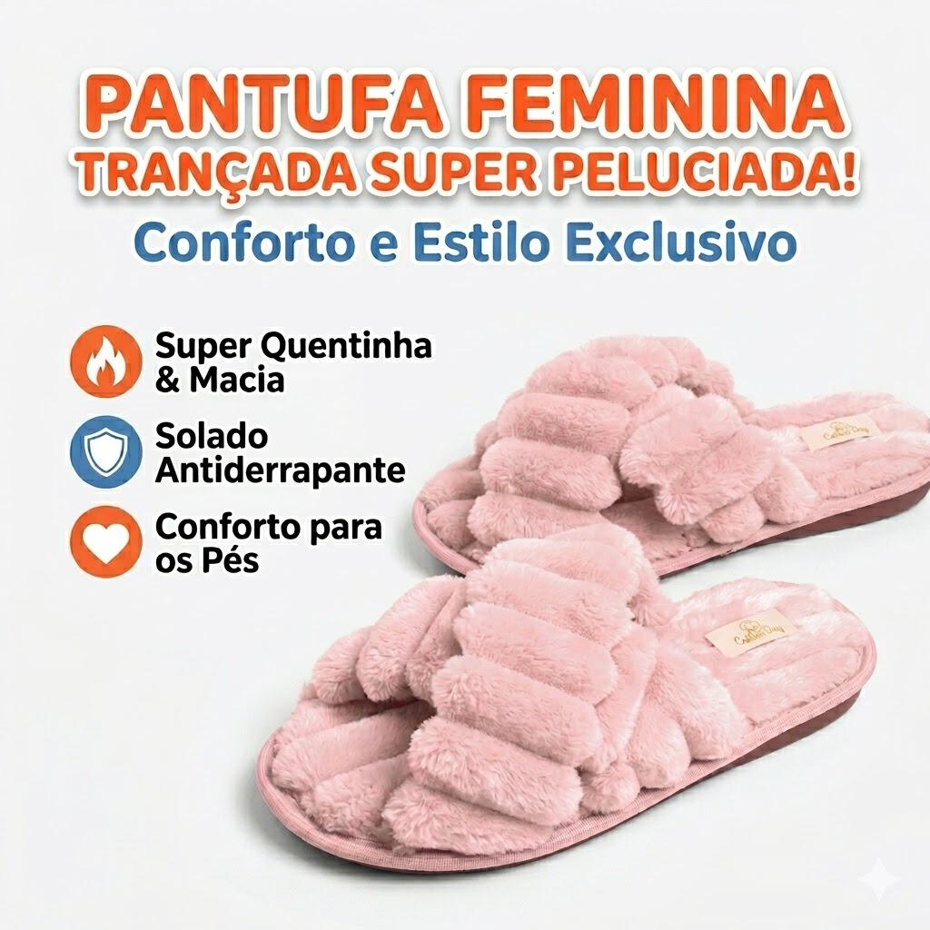 Pantufa Chinelo de Quarto Trançado Confortável Premium Solado Antiderrapante