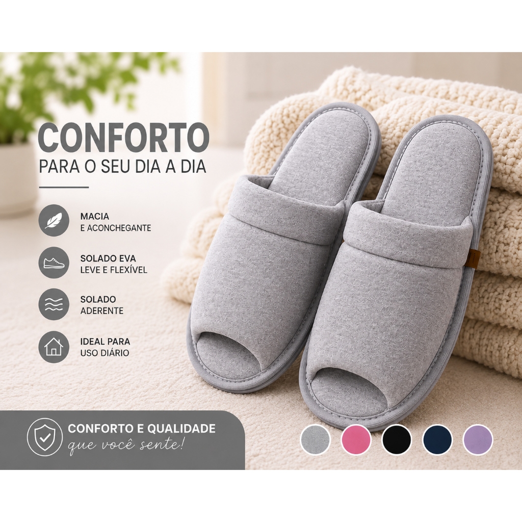 Pantufa Feminina Chinelo de Quarto Macia Confortável Leve Solado EVA Laura