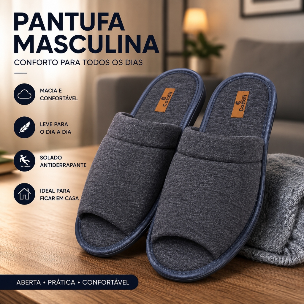 Pantufa Masculina Chinelo de Quarto Confortável Solado Macio Antiderrapante Slide Adulto