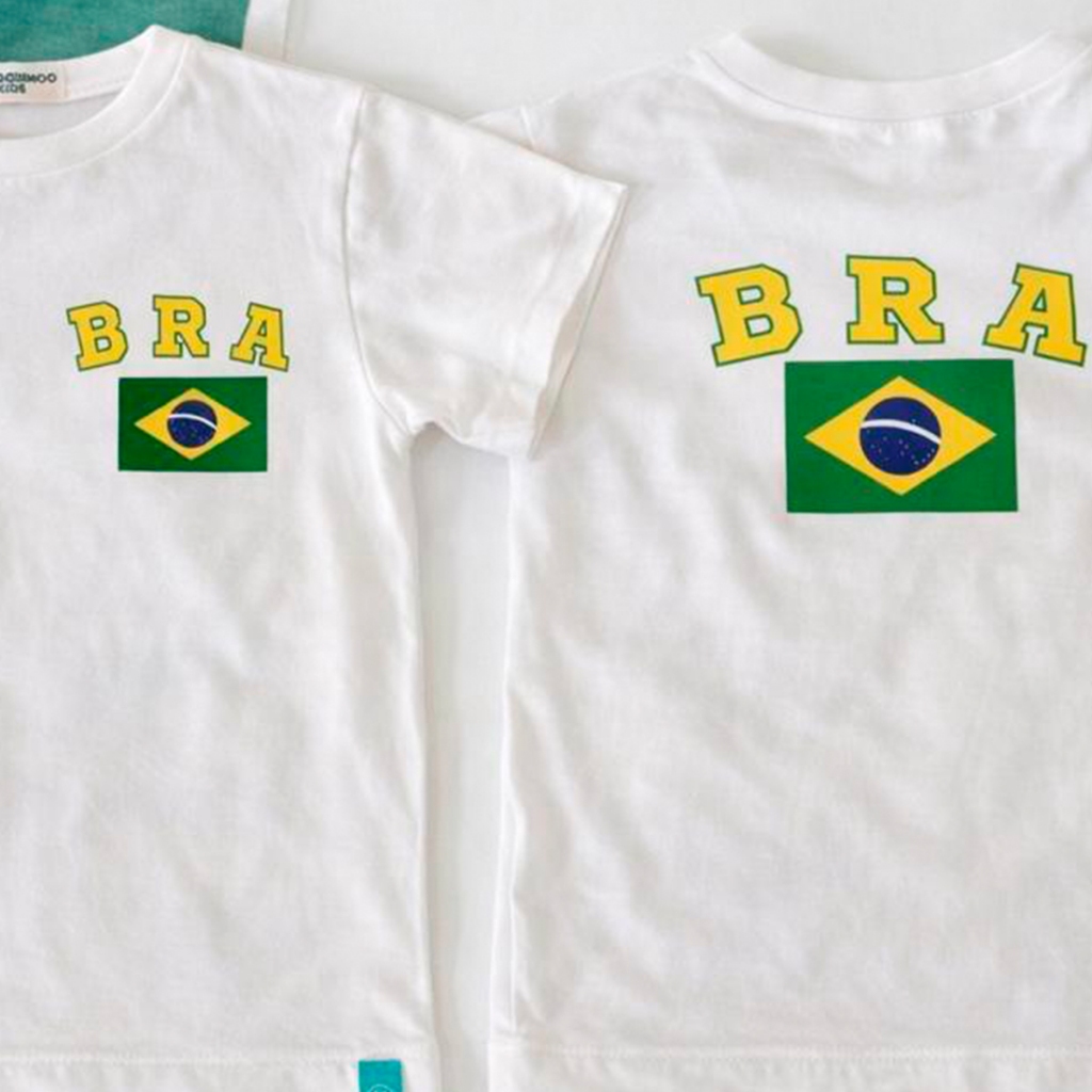 Camiseta Infantil Brasil 100% Algodão Bandeira Bra Danmoo Kids