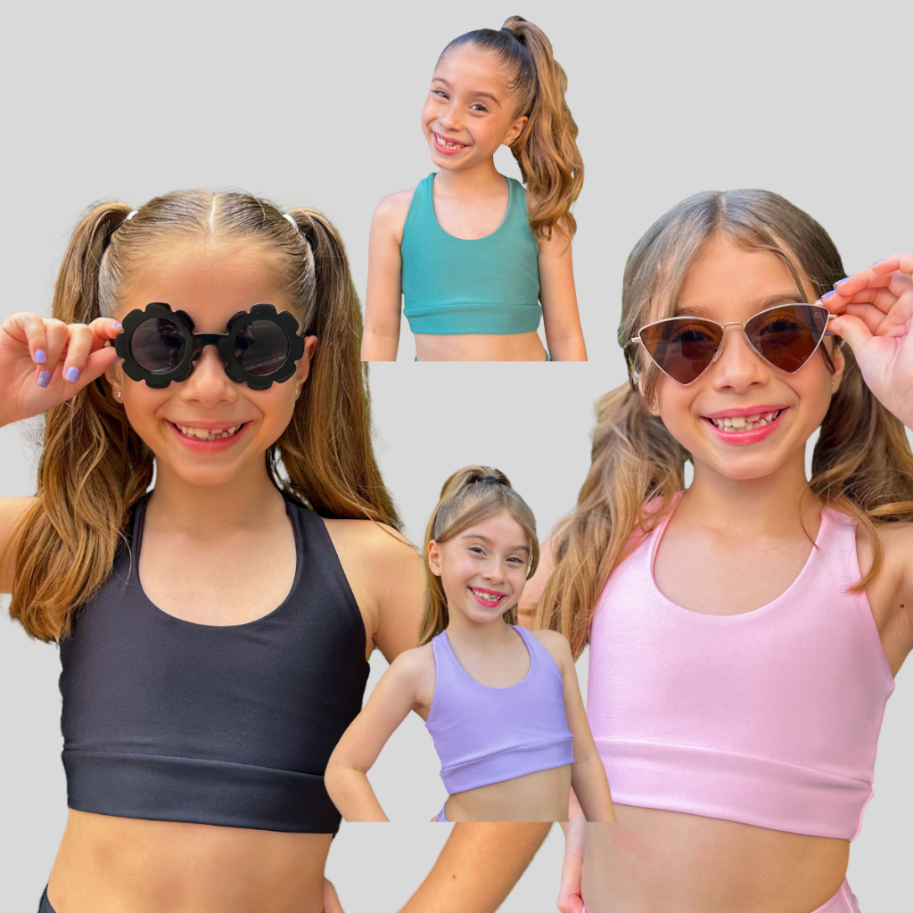 kit 4 Top Fitness Infantil Menina kids Roupa de Treino