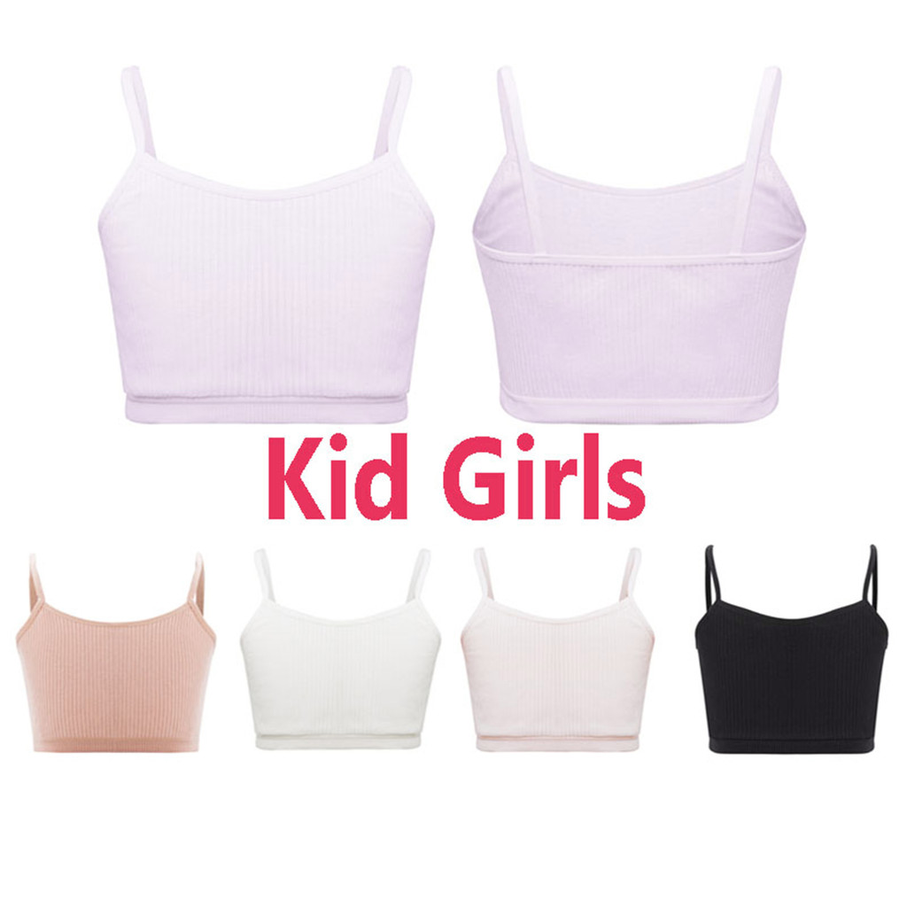 inhzoy Kids Girls Ribbed Bra Vest Spaghetti Straps Crop Top Solid Color Camisole Underwear Gym Fitness Sportwear