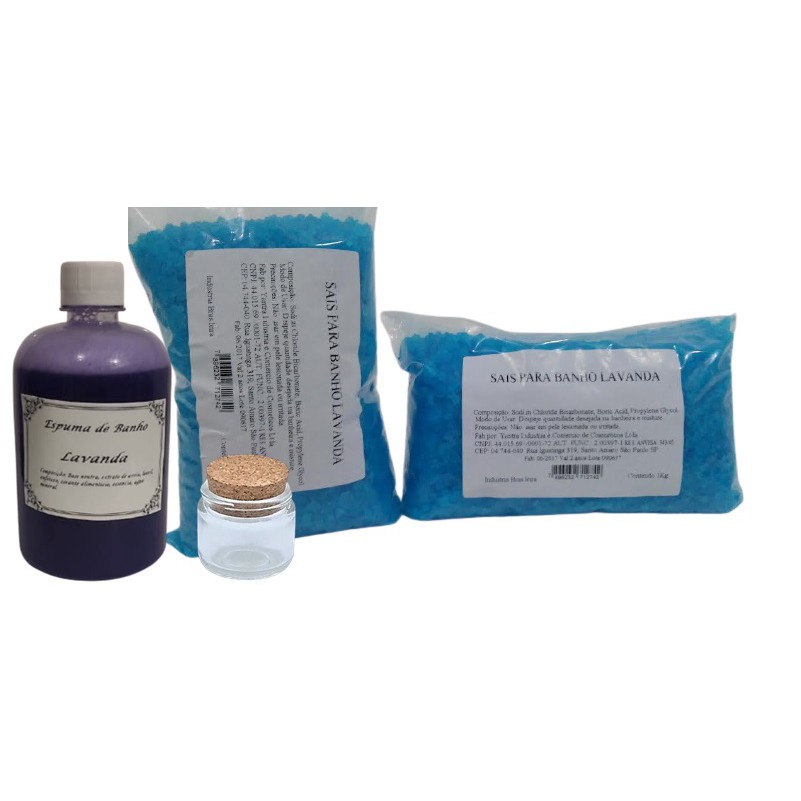Kit Lavanda - 500ml Espuma de Banho Lavanda + 1k Sais de Banho Lavanda + 1 Frasco 50ml Dosador