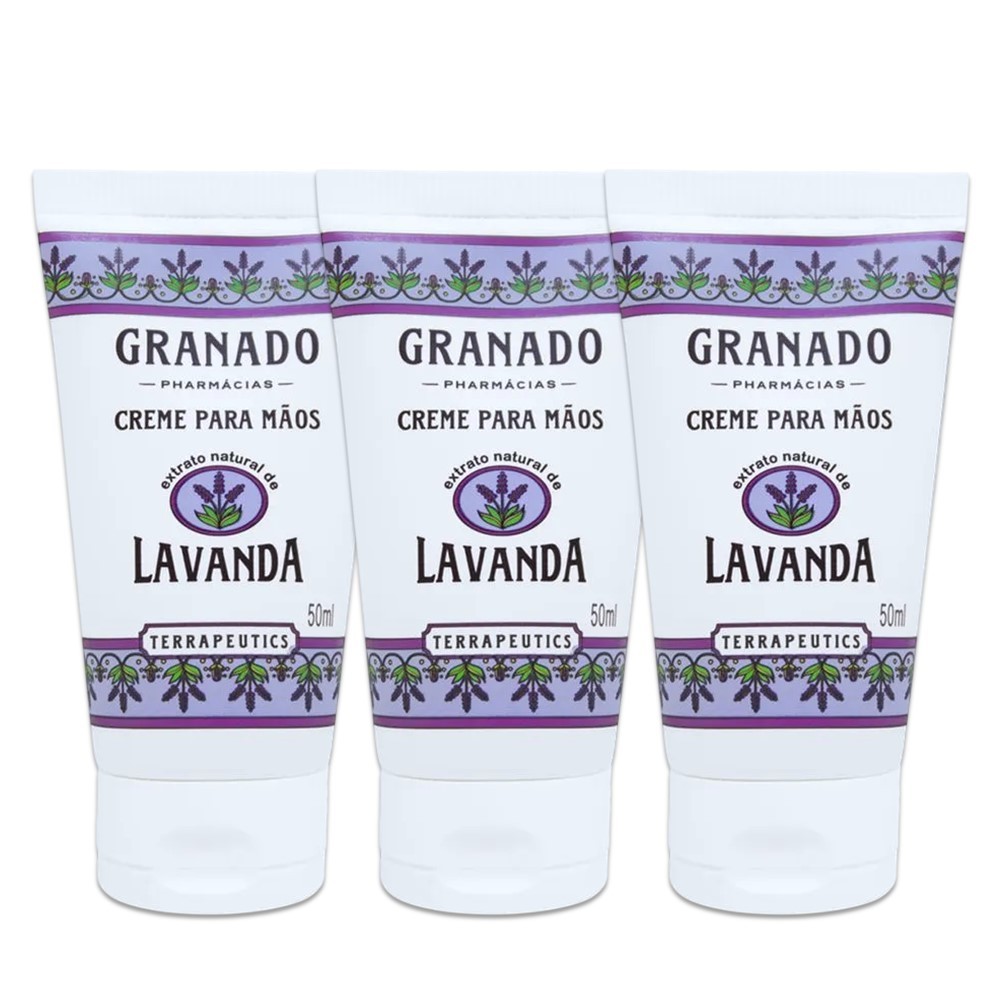 Kit 3 Creme Hidratante para Mãos 50ml Lavanda Hidratante Terrapeutics Granado