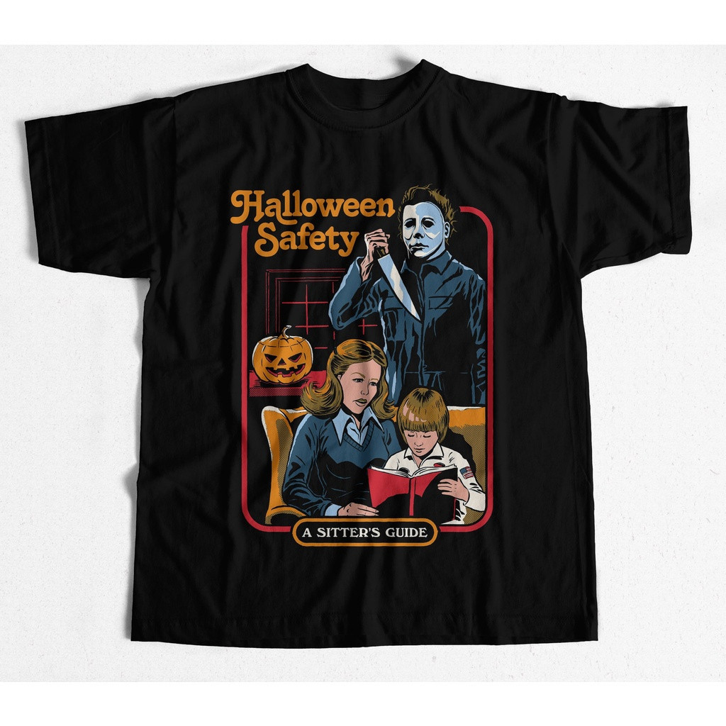 Camiseta Premium em Algodão Puro Camiseta Camisa Blusa Halloween Safety a Sitter's Guide Michael Myers Horror Movie
