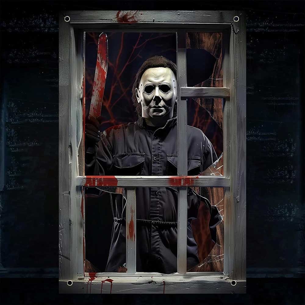 Michael Myers Window Metal Tin Sign Horror Movie Halloween Wall Art Decor Plaque