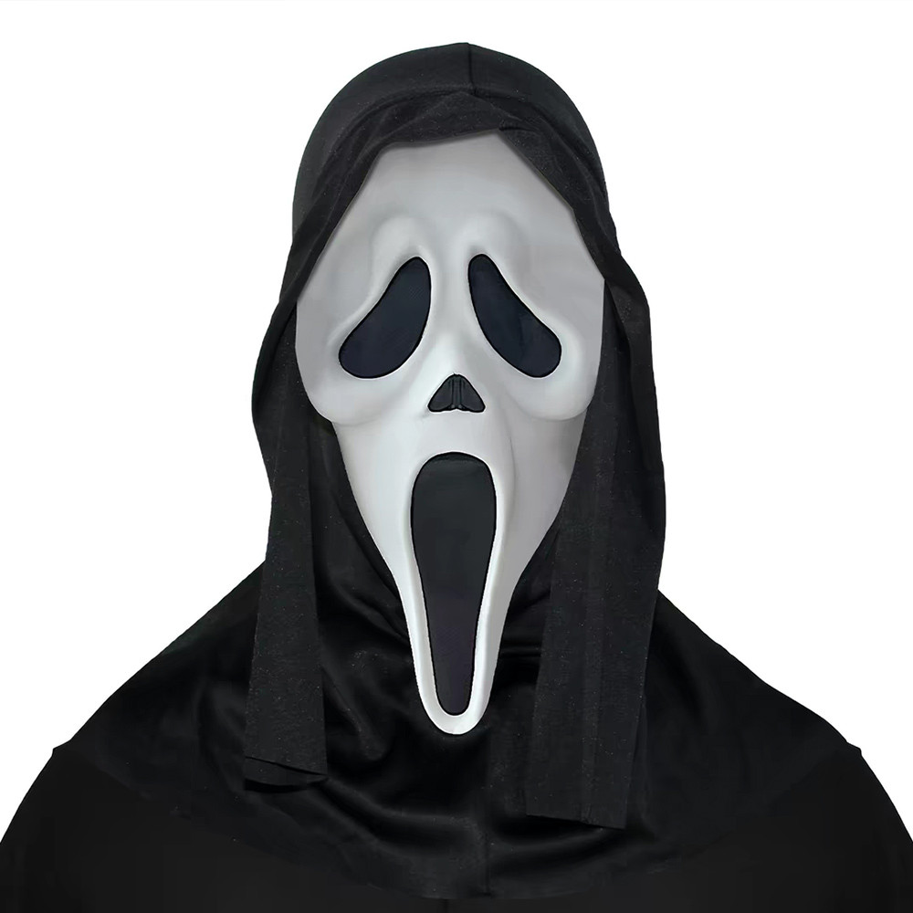 Halloween Scream Ghost Face Mask Latex Full Face Mask with Hood Scary Horror Movie Cosplay Dress‑up Party Supplies