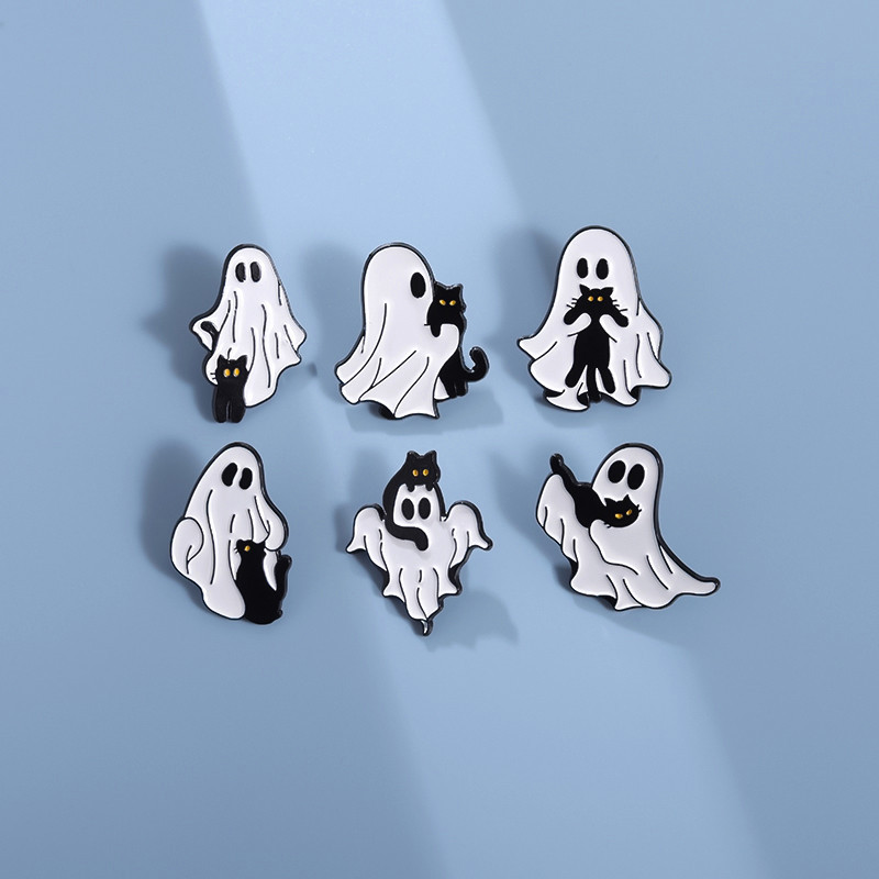 Desenho Animado Bonitinho Boo Esmalte Pins Horror Filmes Brochura Fantasma Preto Pin Lapela Crachás Jóias De Halloween Presente Para Amigos