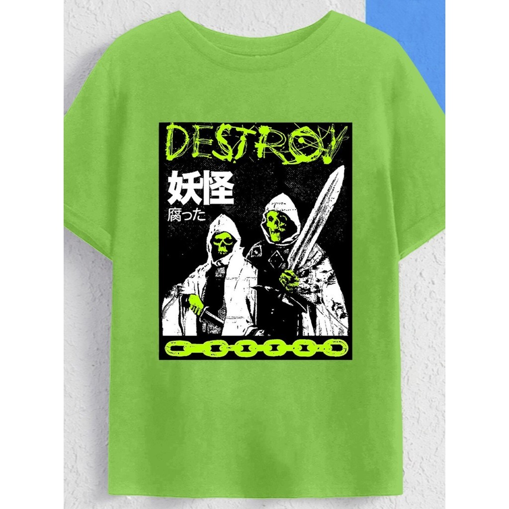 Blusa Destroy Estampa Horror Movies Halloween Asian Stylish Oversized Plus Size Manga Curta