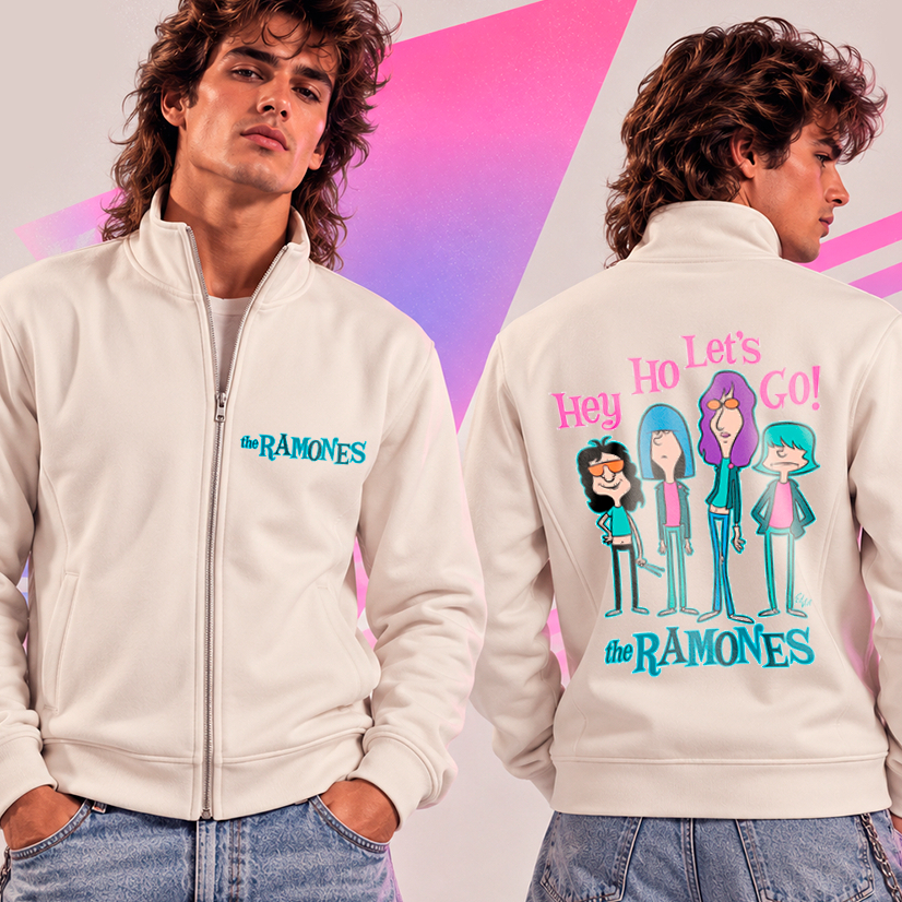 Jaqueta Gola Alta Estilosa Bomber Slim Estampa Banda Punk Rock Musica Album Hey Ho Let's Go! Classico Anos 80 Vintage