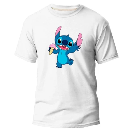 Camisetas Masculina Feminina Estampa Premium Lilo & Stitch Com Sorvete Algodão Lisa Casual Personalizada