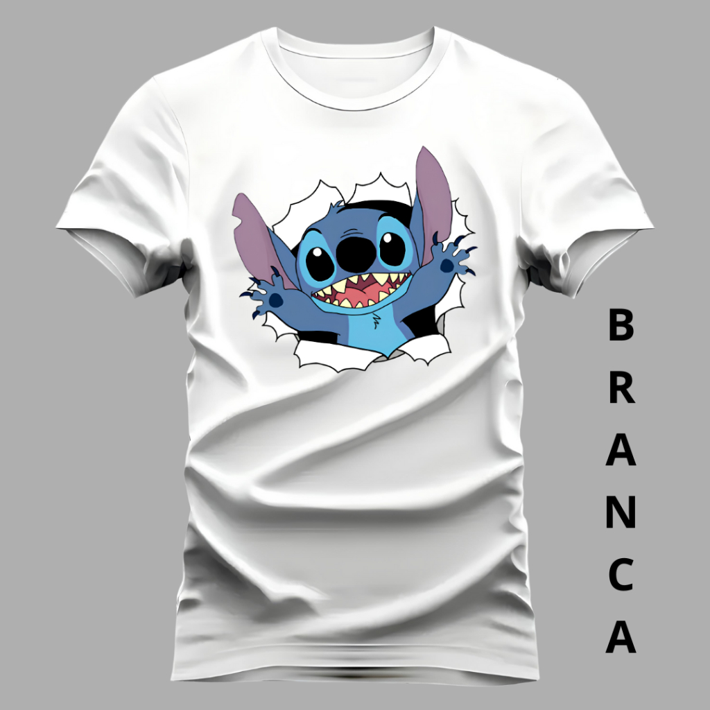 Camiseta Unissex Estampa Lilo E Stitch Camisa 100% Algodão Blusa De Envio Imediato