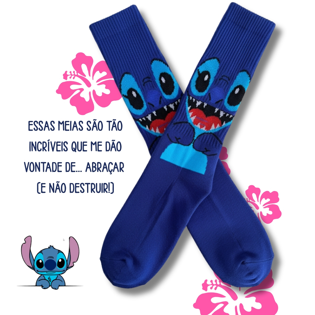 Meias Stitch (Lilo & Stitch) Cano longo Masculina Feminina e infantil Conforto Cano Alto Medio