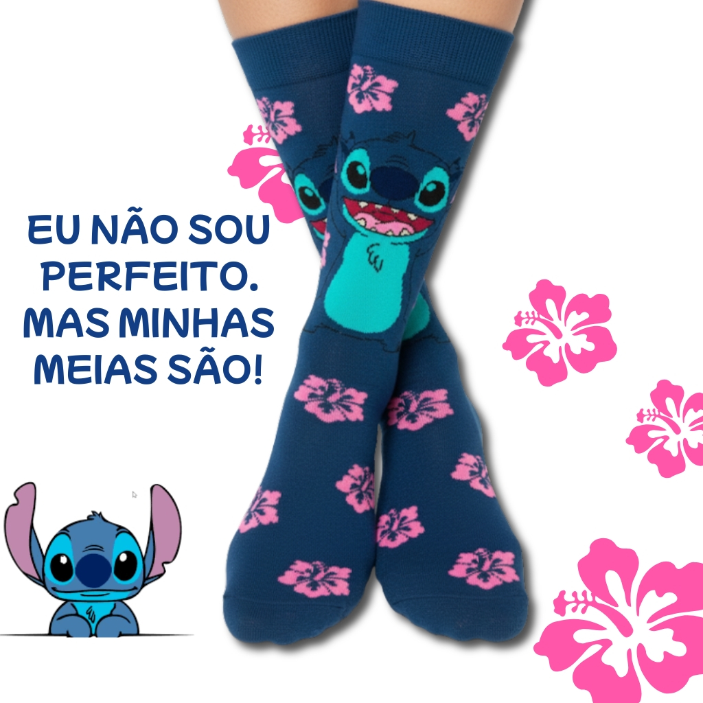 Meias Stitch (Lilo & Stitch) Cano longo Masculina Feminina e infantil Conforto Cano Alto Medio