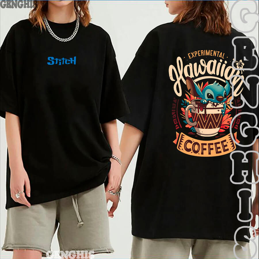 Camisa Stitch Hoana Coffe Desenho Filme Camiseta Criança Unissex Lilo & Stitch