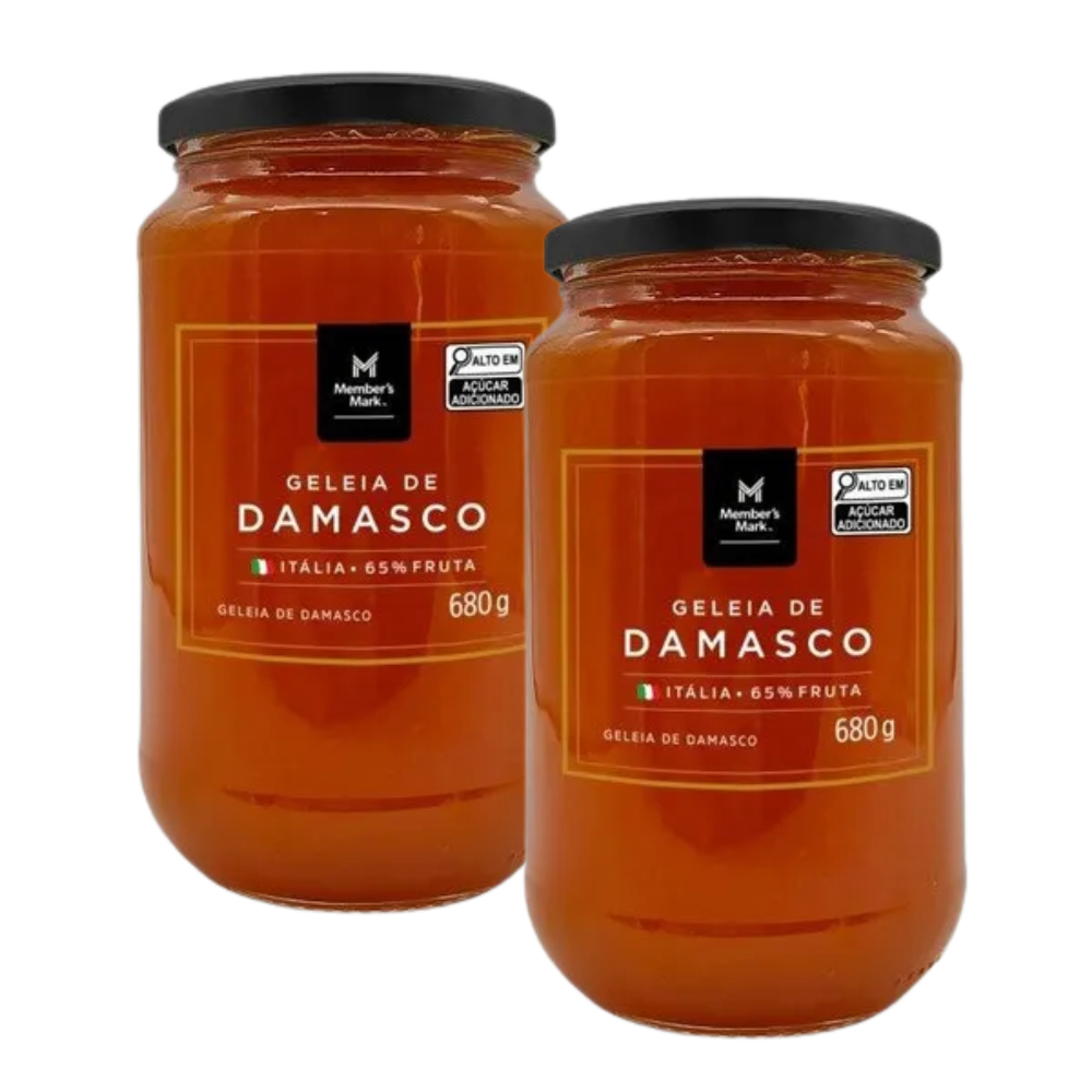 Kit 2 Potes de Geleia de Damasco Italiana Gourmet Members Mark 680g Vidro – Tamanho Família