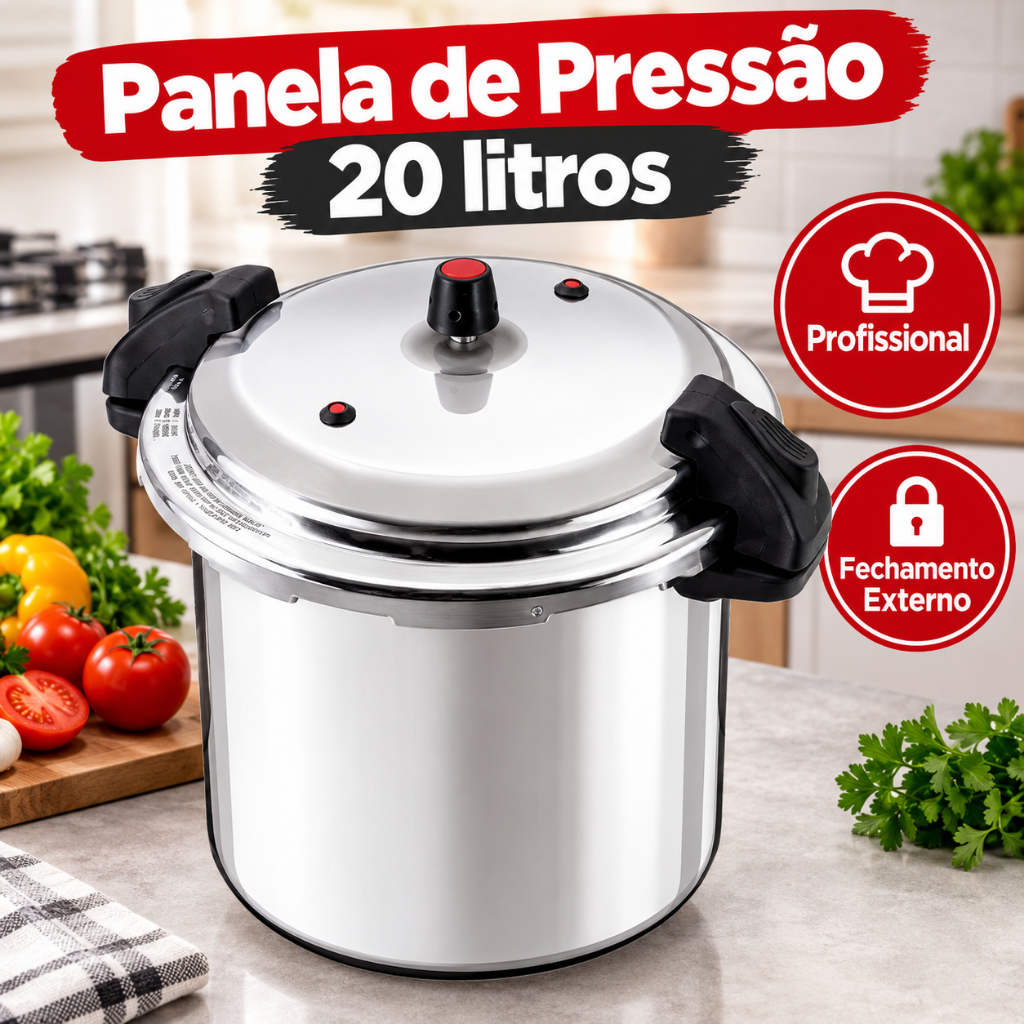 Panela de Pressão 20 litros Profissional com Fechamento Externo Polido Alumínio7899763568079