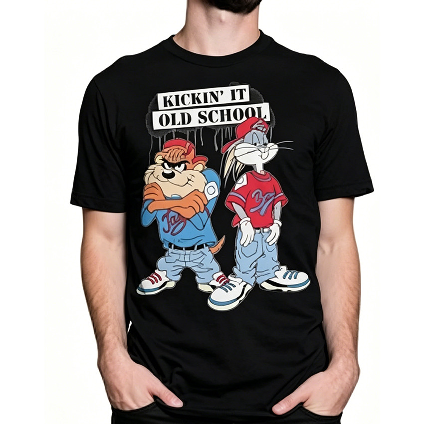 Camiseta Masculina Feminina Oversized Estampa Bugs Bunny e Taz Old School Hip Hop T-shirt Streetwear Vintage Manga Curta