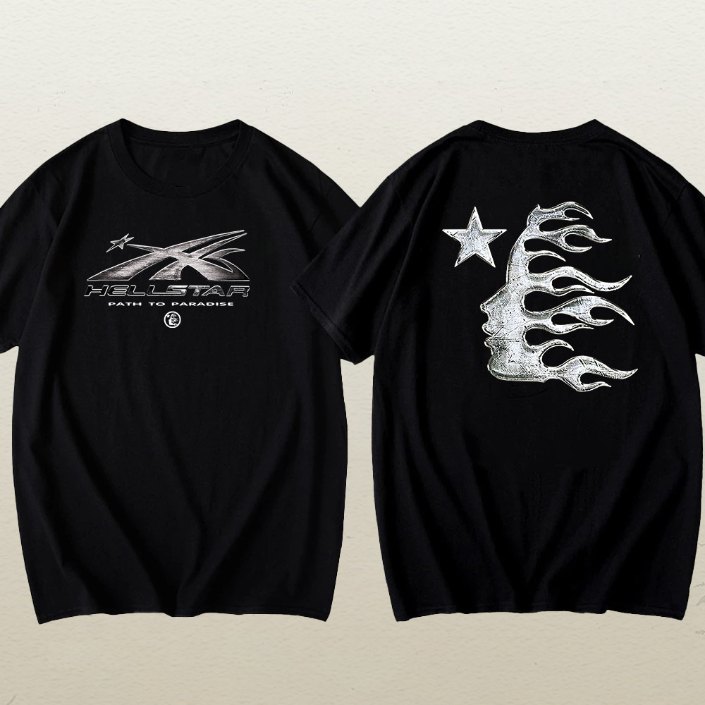 High Street Hellstar Hip Hop Casual Camiseta De Manga Curta Com Gola Redonda. New Vintage Wash, Old Print. Casal