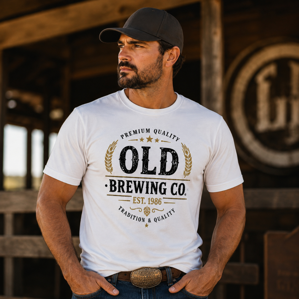Camiseta Estampa Vintage Old Brewing Co. Retrô Masculina 100% Algodão Básica Premium Casual Confortável