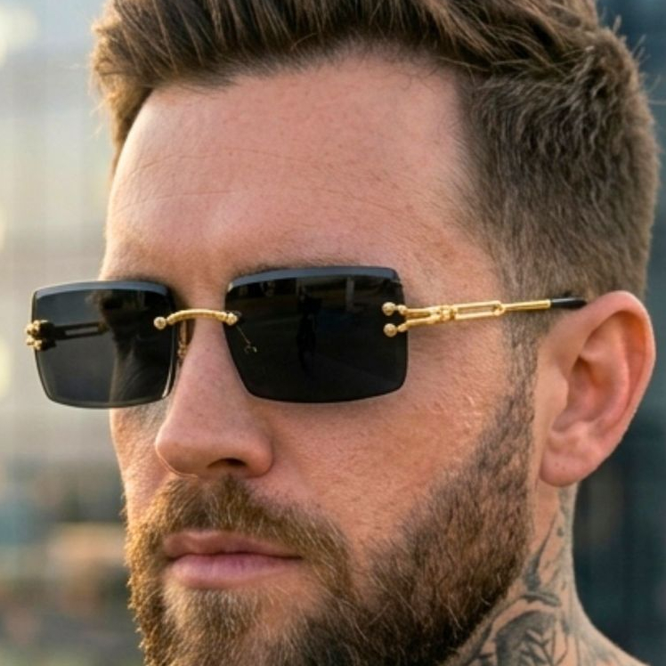 Óculos de Sol Quadrado Sem Aro Retrô Vintage Luxo Old Money com Uv400 Masculino Alta Qualidade Elegante