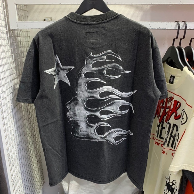 High Street Hellstar New Vintage Wash Old Print Hip Hop Casual Camiseta De Manga Curta Com Gola Redonda Casal 06