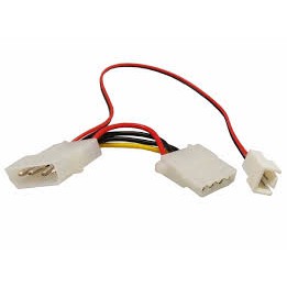 Adaptador Cooler para Fonte - Para a conexão de coolers diretamente na fonte de alimentação, transforma mini conector de 3 Vias ou 2 Vias do cooler em conector de 4 Vias de fonte com ponta dupla (tipo Molex).