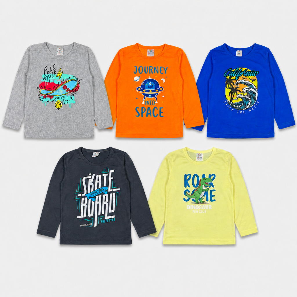 Kit 2 Camiseta Manga Longa Menino Infantil 100% Algodão Estampadas  Inverno