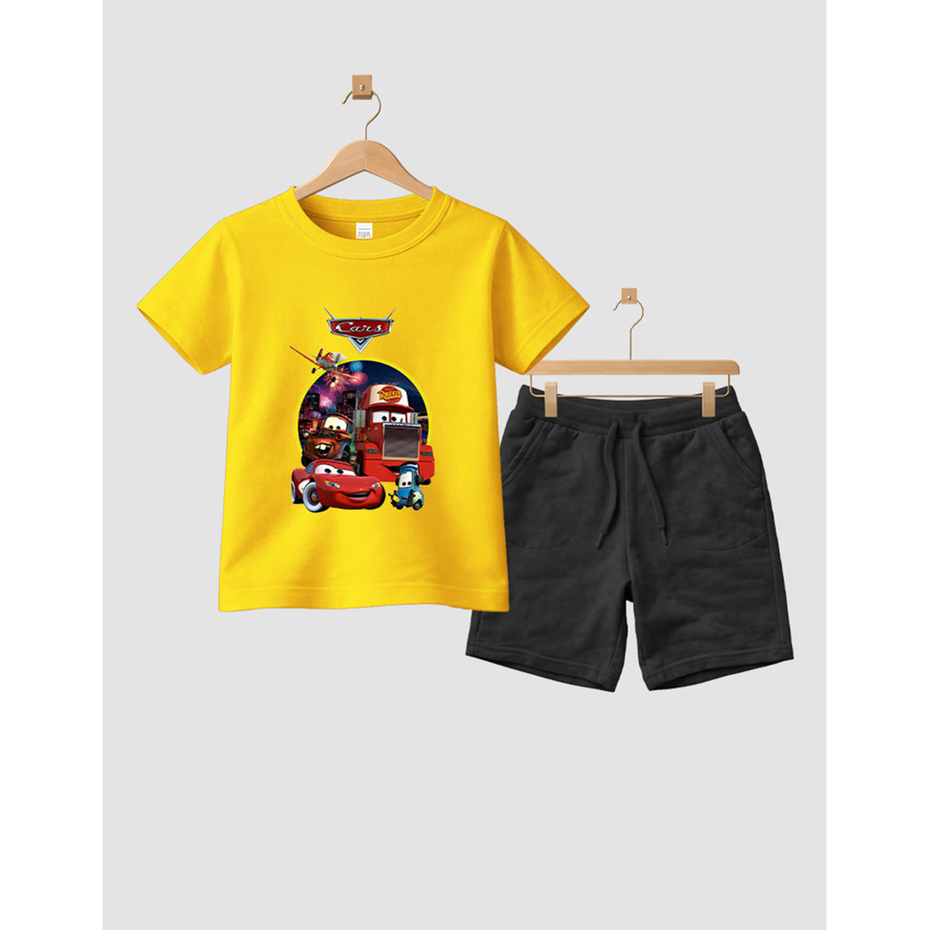 Camiseta Short Conjunto Infantil Desenho Carros Em Algodão