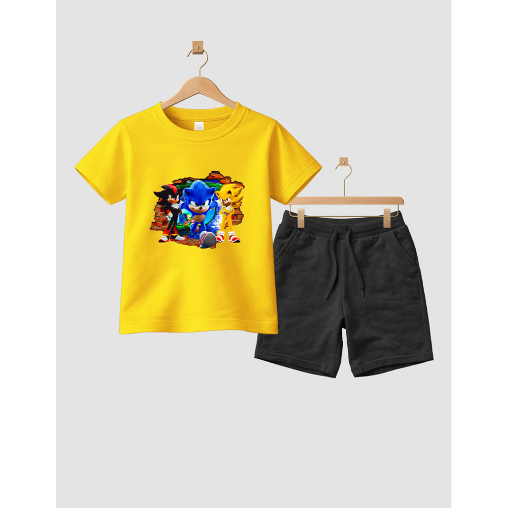 Camiseta Short Conjunto Infantil Desenho Sonic Em Algodão
