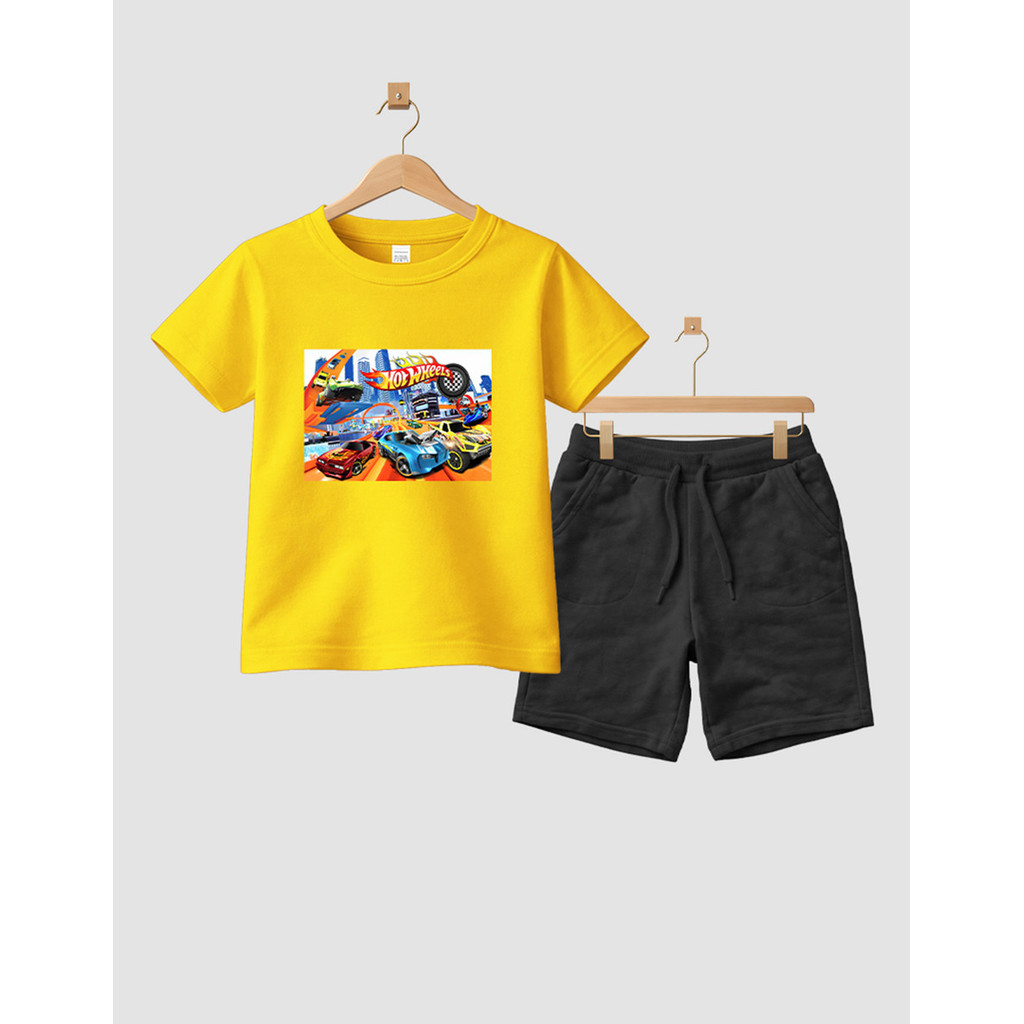 Camiseta Short Conjunto Infantil Desenho H Weels Em Algodão