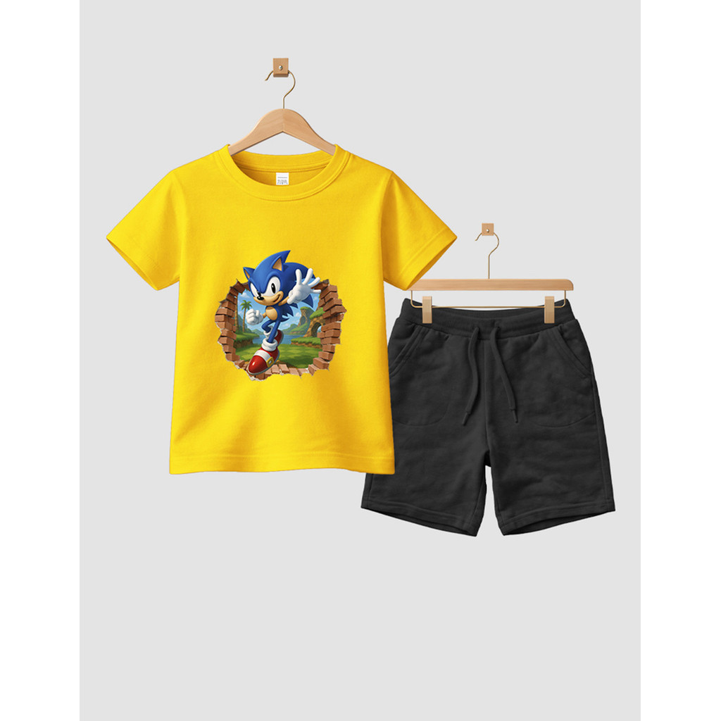 Camiseta Short Conjunto Algodão Infantil Desenho Game Sonic