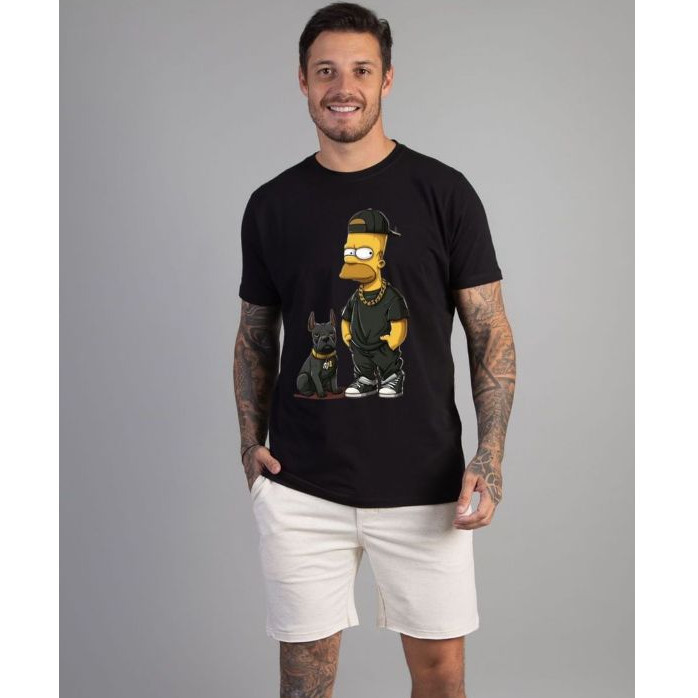 Camiseta Homer Simpson Masculina Adulta Camisa Básica Manga Curta 100% Algodão Estampa Desenho