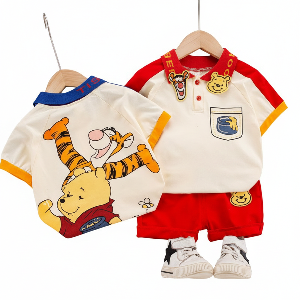 Conjunto De 2 Peças De Verão Para Meninos Do Ursinho Pooh , Camisa De Manga Curta , Shorts Jeans