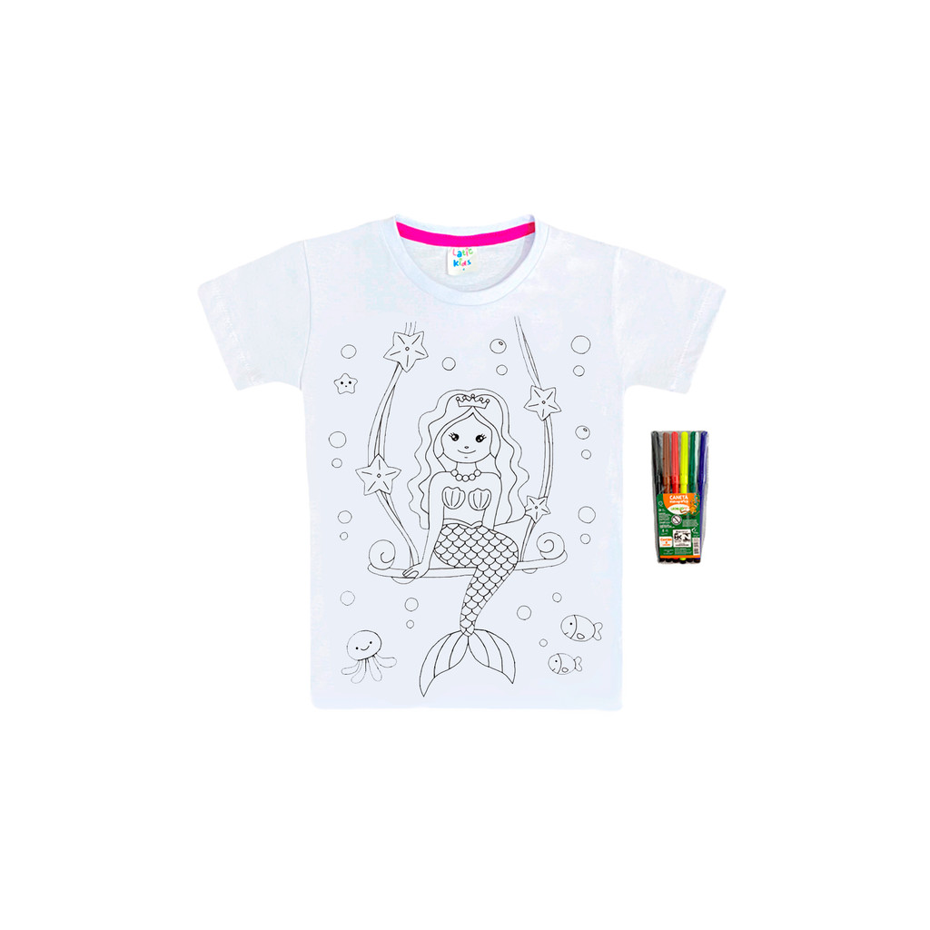 Camiseta Infantil Pinte e Lave com Canetinhas| Sereia – Divertida, Educativa e Reutilizável