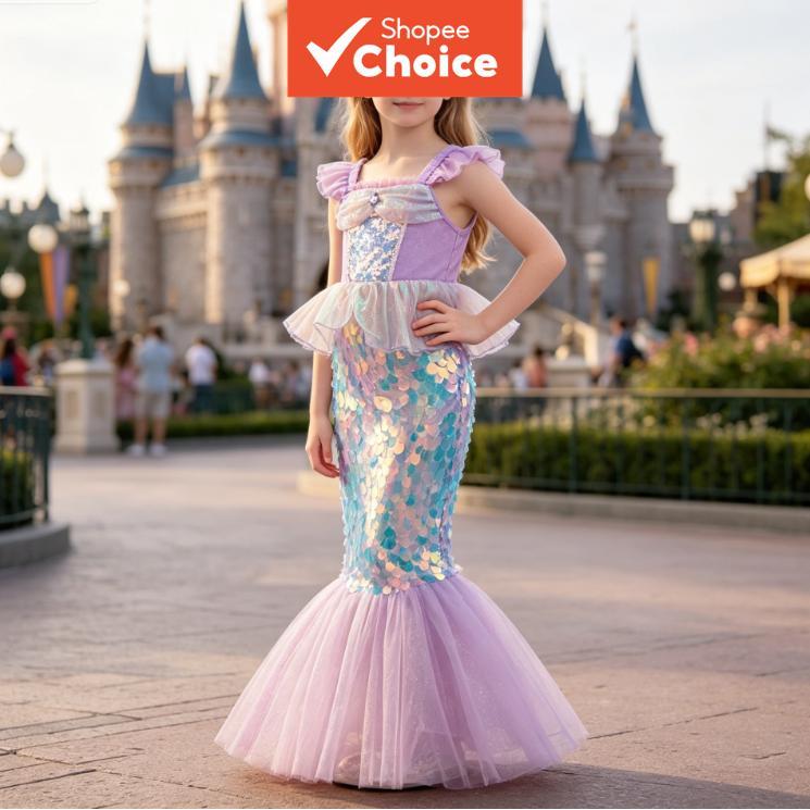 Conjunto De Vestido De Lantejoulas Princesa Sereia Para Meninas Crianças