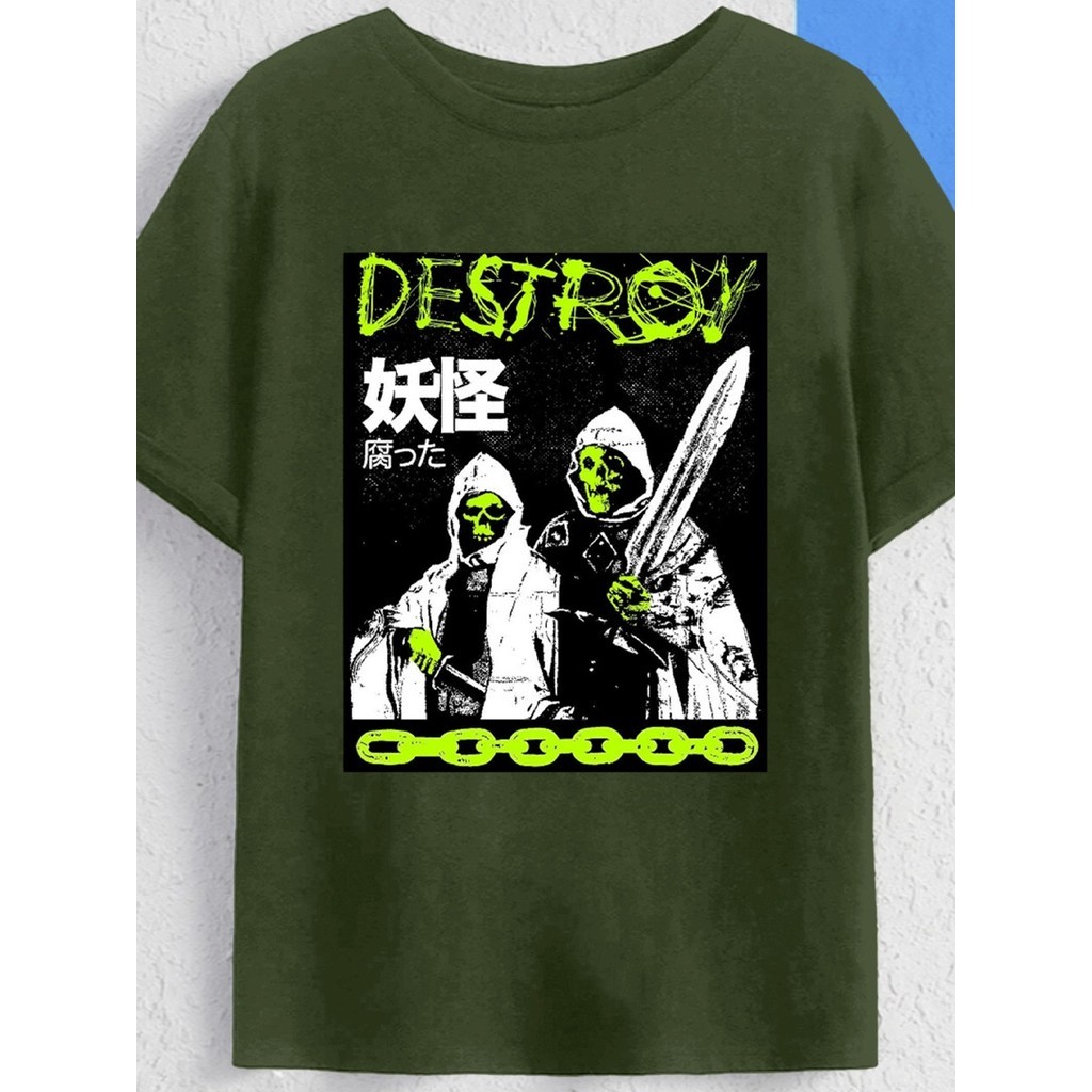 Blusa Destroy Horror Movies Halloween Estampa Minimalista Aesthetic Oversized Plus Size Manga Curta