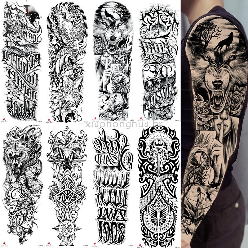 Full Arm Tattoos Temporary Sleeve For Men Women Virgin Of Jesus Crown Lion Black Waterproof Fake Makeup Tools Tatoos