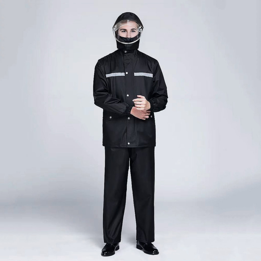 Water-resistant Rain Suit Waterproof Raincoat Pants Set 2pcs for Men Women – Hooded Long Sleeve Jacket with Reflective