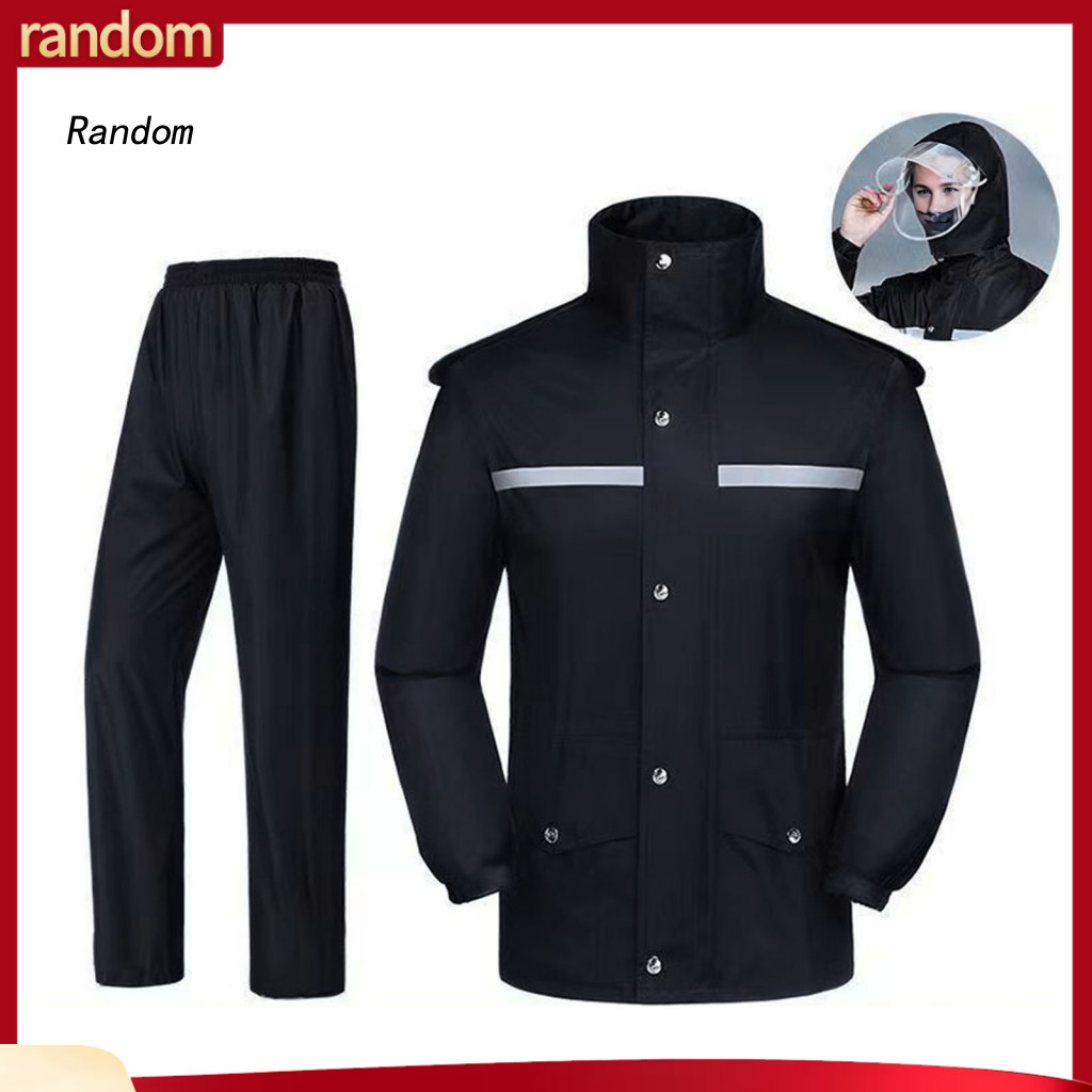 Adjustable Elastic Waist Rain Suit Waterproof Raincoat Pants Set 2pcs for Men Women – Hooded Long Sleeve Jacket with R