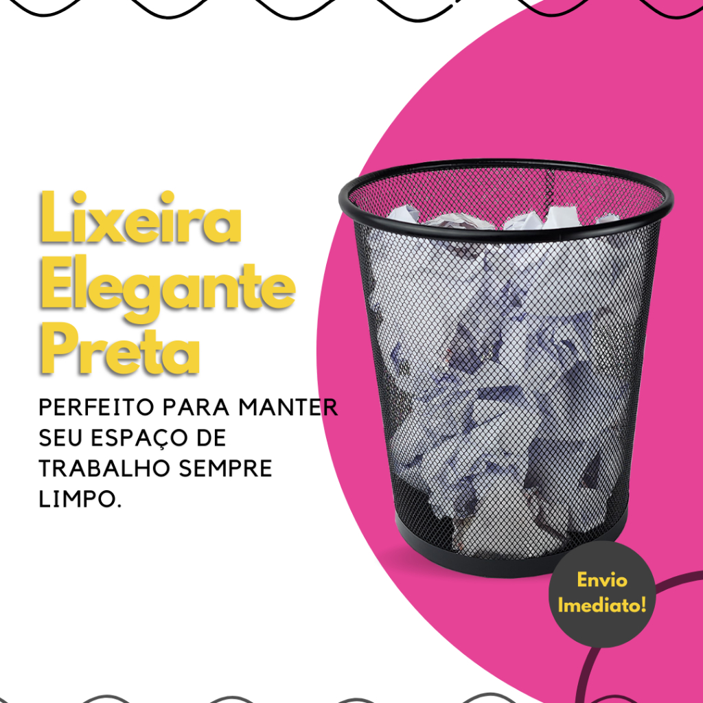 Lixeira Aramada Preto 10l para Escritório Sala Quarto
