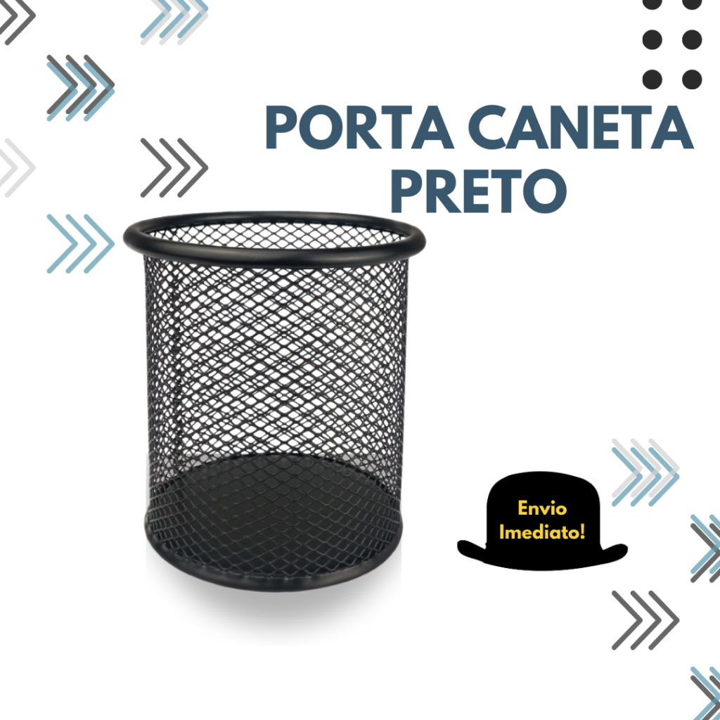Porta Caneta Aramado Redondo Preto 10cm